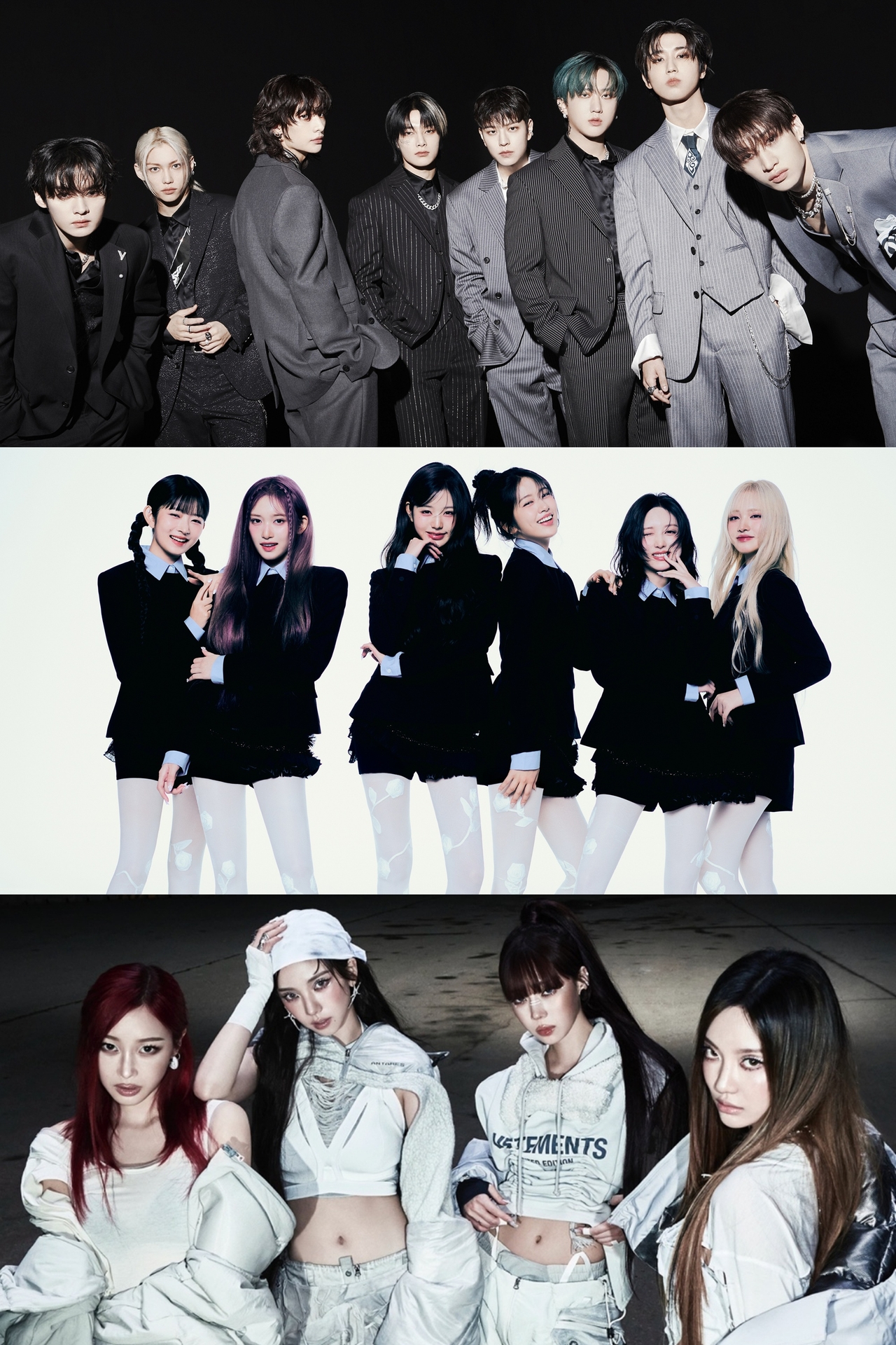 사진 제공(팀명 가나다 순) = JYP엔터테인먼트(스트레이 키즈), 스타쉽엔터테인먼트(아이브), SM엔터테인먼트(에스파)