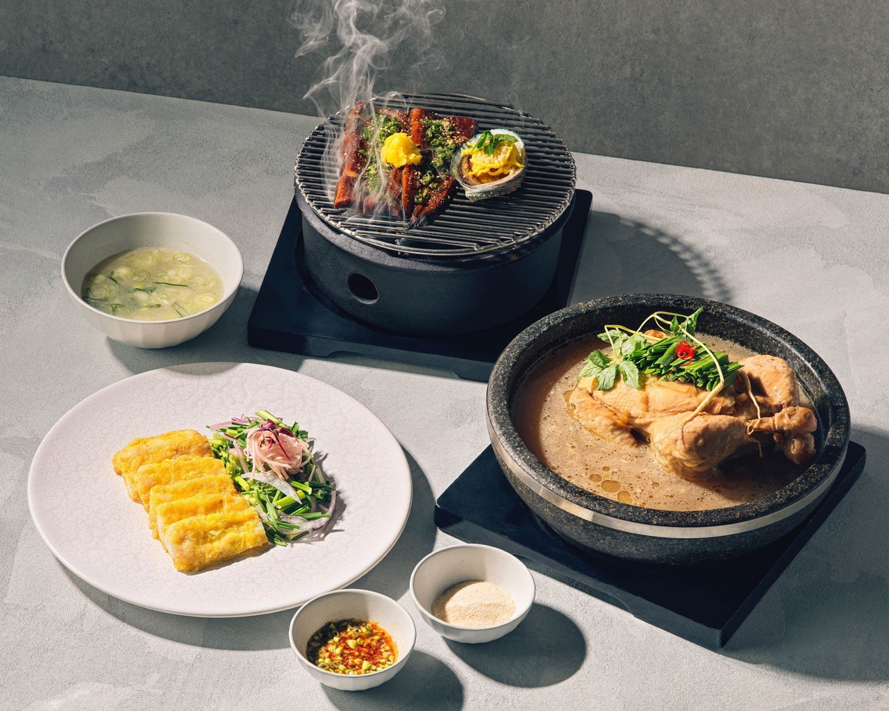 Grilled eel and abalone platter and Yeongju-style dakbaeksuk (Andaz Seoul Gangnam)