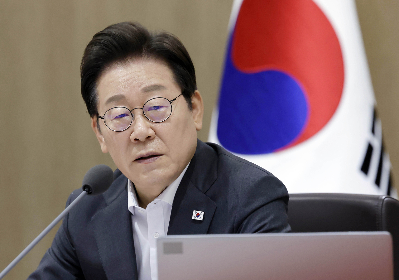 President Lee Jae Myung speaks during a Cabinet meeting at the presidential office in Seoul on Tuesday. (Yonhap)
