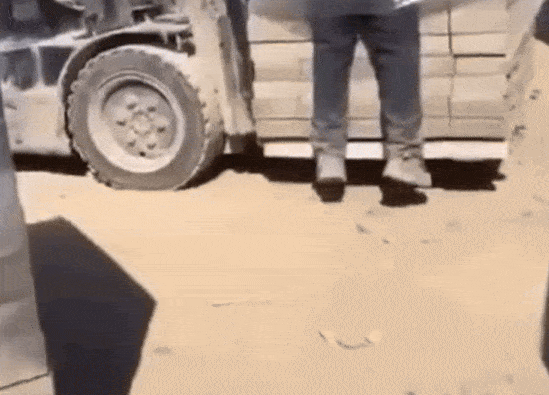 This gif from a migrant worker’s human rights network based in South Jeolla Province shows a forklift driving while the Sri Lankan migrant worker is tied to it