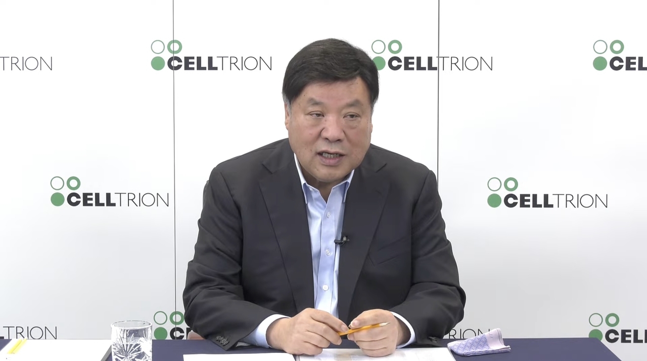 Celltrion Group Chairman and founder Seo Jung-jin speaks during a livestreamed press conference Tuesday. (Celltrion)