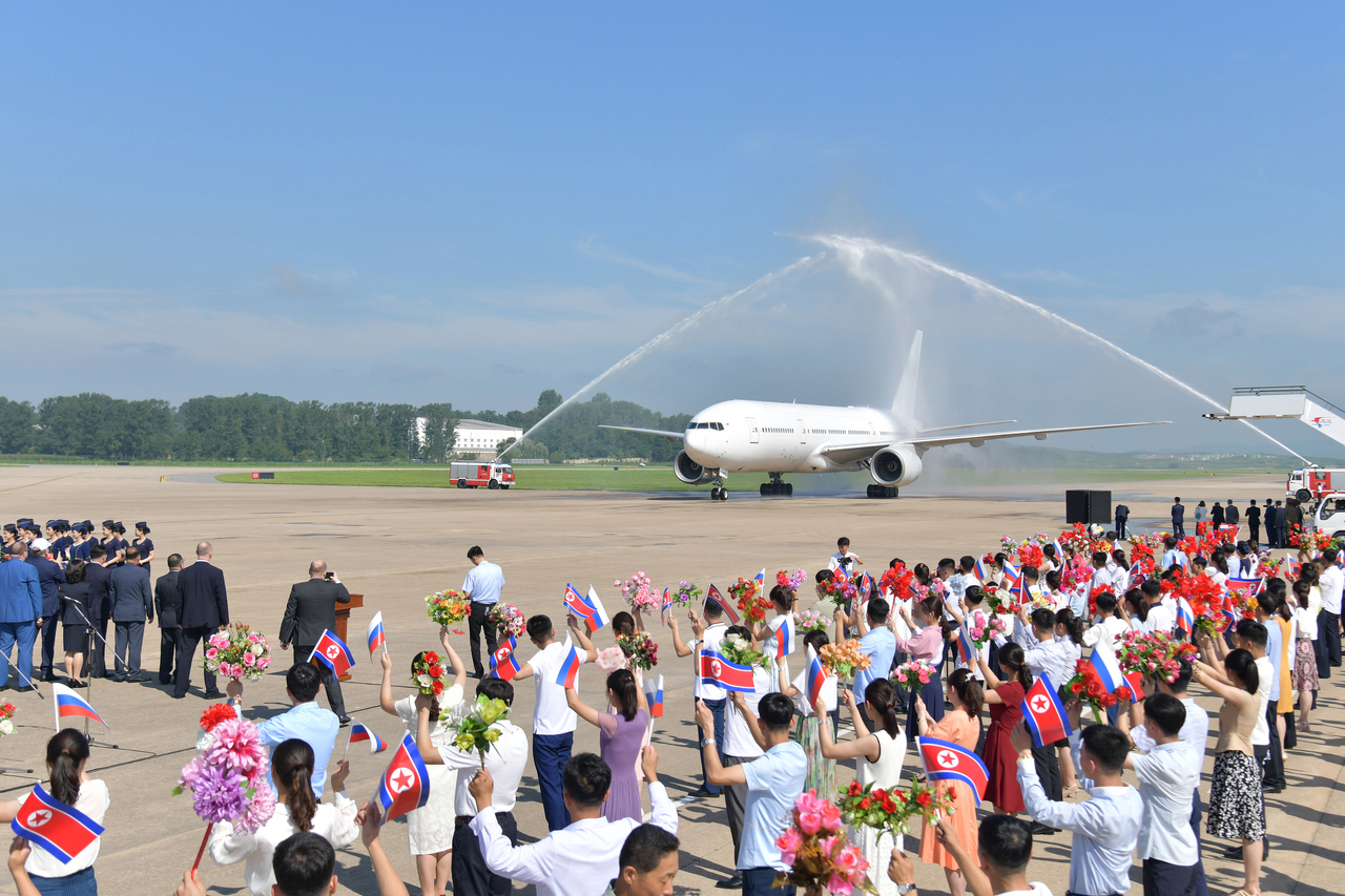 This image shows an event at Pyongyang International Airport on Monday. (Yonhap)