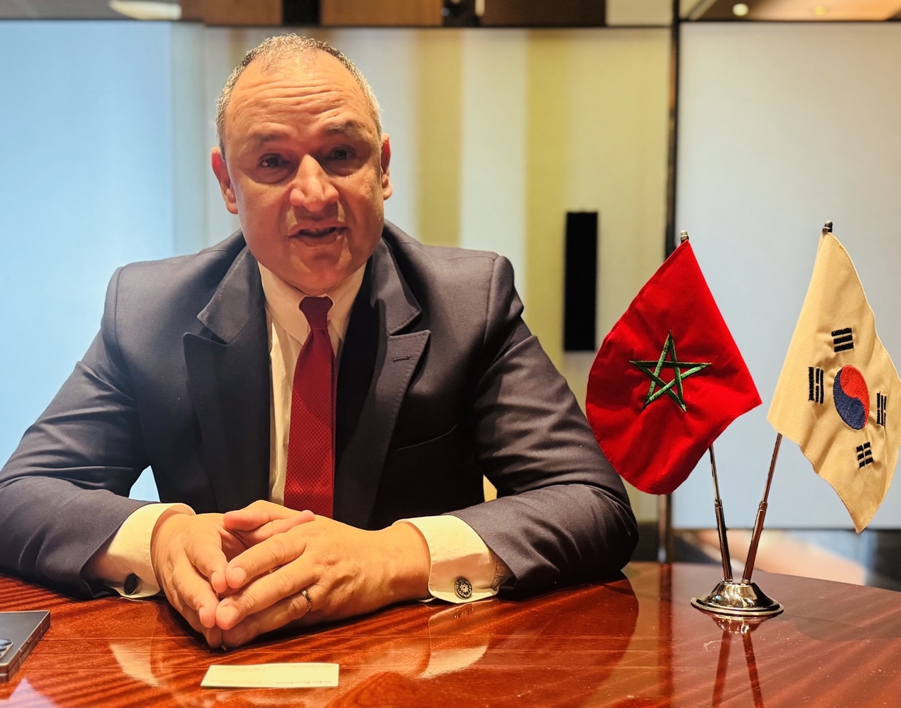 Ryad Mezzour, minister of industry and trade of Morocco, speaks in an interview with The Korea Herald at Grand Hyatt Seoul on April 9. (Sanjay Kumar/The Korea Herald)