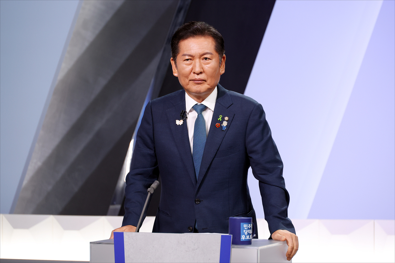 정청래 더불어민주당 당라오스 스포츠토토 후보. 사진은 정 후보가 지난달 27일 오후 서울 여의도 KBS에서 열린 TV토론회에 참석한 모습. 임세준 기자