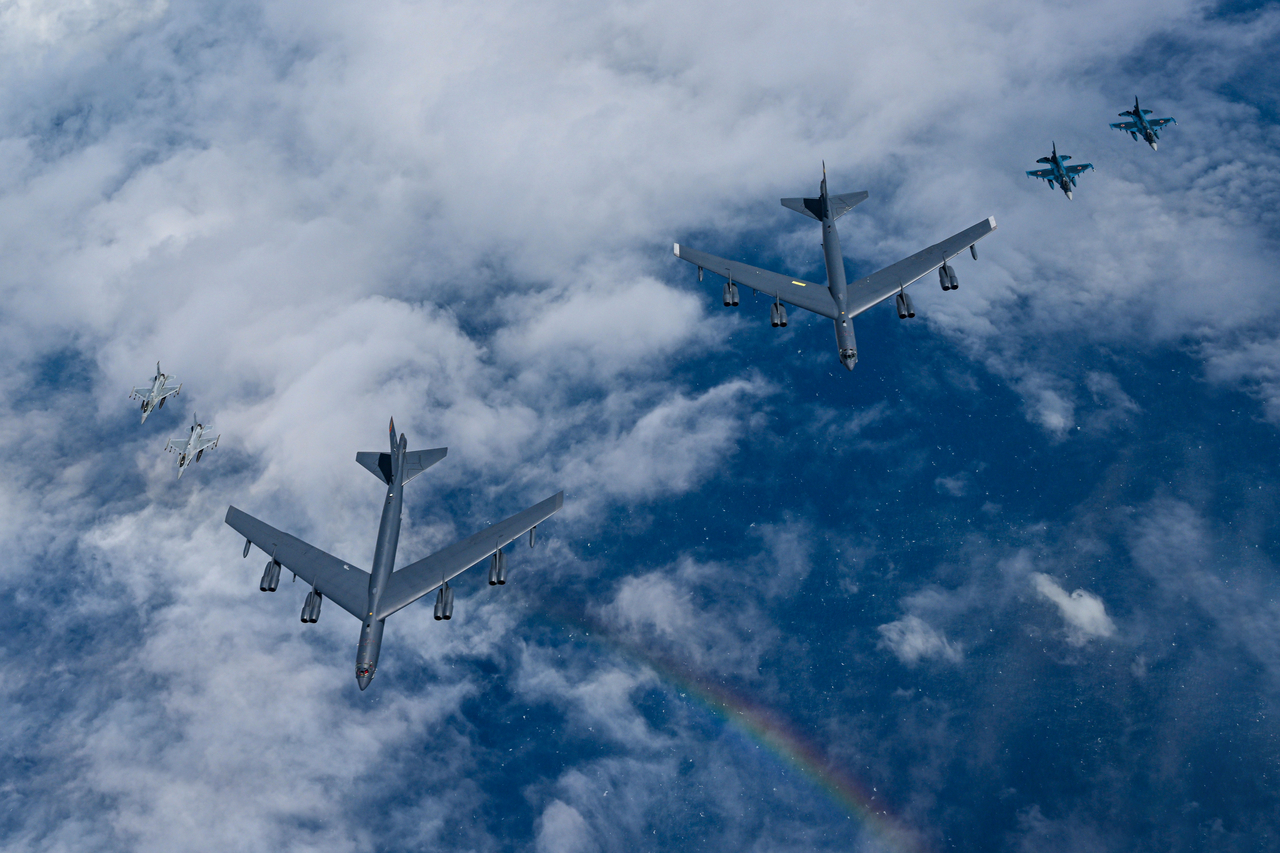 This photo provided by the South Korean defense ministry on July 11, 2025, shows fighter jets during combined air drills involving South Korea, Japan and the US over waters off the southern South Korean island of Jeju. (Yonhap)