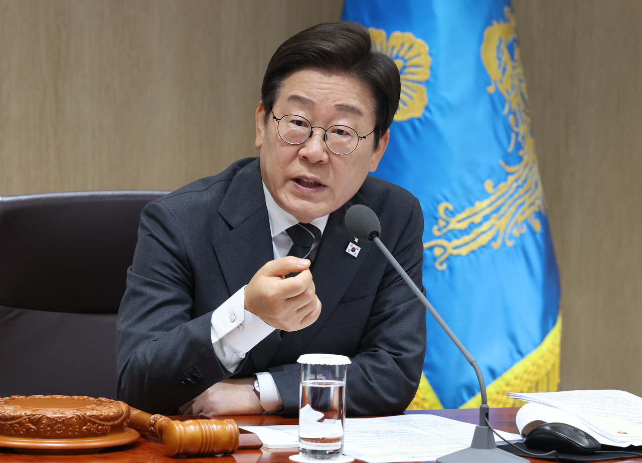 President Lee Jae Myung speaks during a Cabinet meeting held at the presidential office in Seoul on June 19, 2025. (Yonhap)