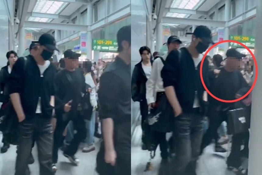 K-pop boy group Zerobaseone's security guards are seen pushing the bands' fans. (Screenshot captured from X)