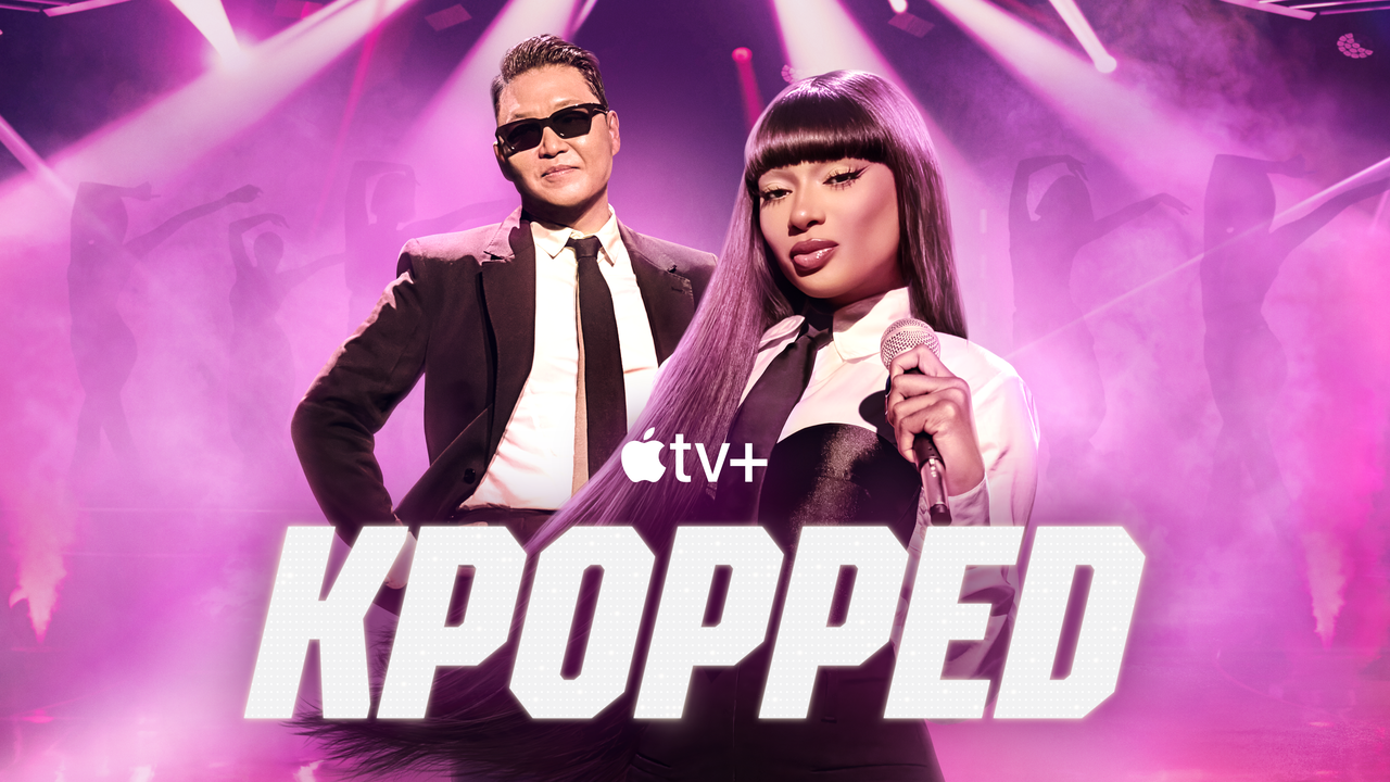 "Kpopped" poster, starring Psy (left) and Megan Thee Stallion (Apple TV+)