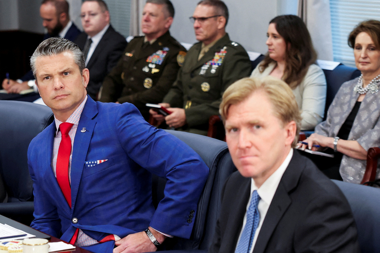 U.S. Defense Secretary Pete Hegseth (left), seated with Undersecretary Elbridge Colby, meets with Philippine President Ferdinand Marcos Jr. at the Pentagon, in Washington, DC on July 21. (Reuters)