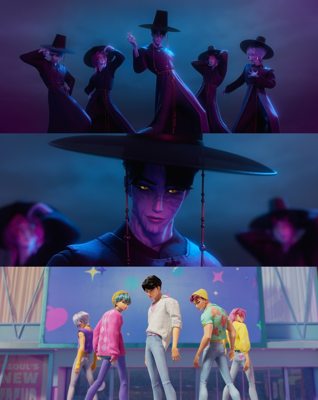 Demons disguised as K-pop boy band Saja Boys in Netflix’s "K-pop Demon Hunters" (Netflix)