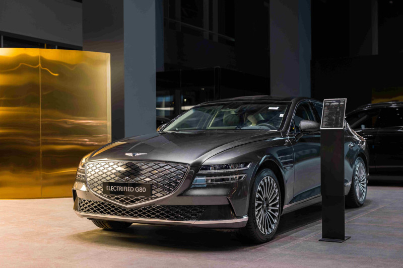 The electric edition of the Genesis G80 sedan is displayed at the Genesis showroom in New Cairo, Egypt. (Hyundai Motor Company)