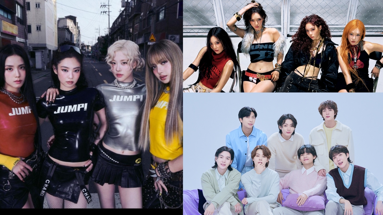 (From left, clockwise) K-pop groups Blackpink, aespa, and BTS (Courtesy of each agency)
