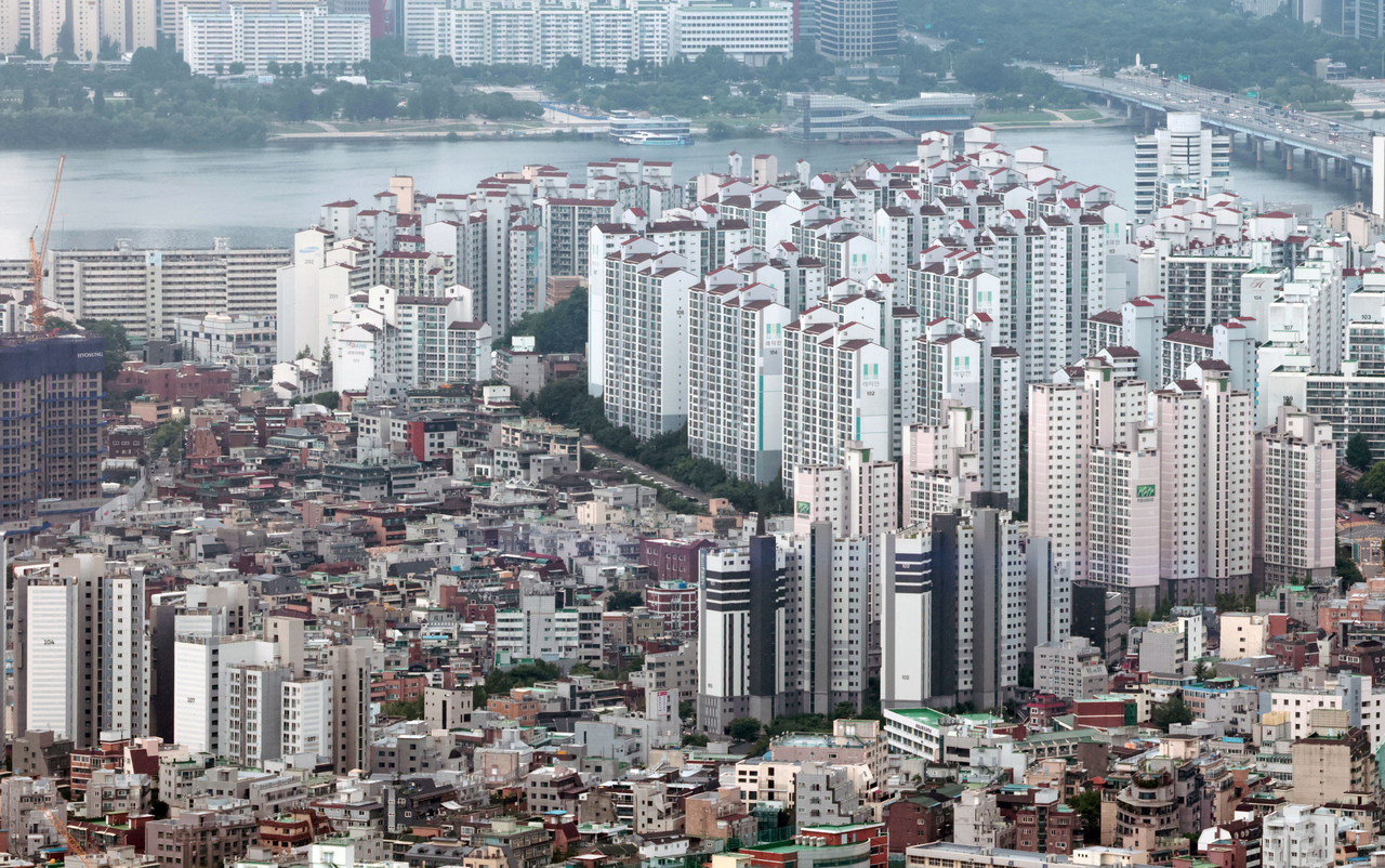 This file photo taken July 14, 2025, shows housing units in Seoul seen from N Seoul Tower. (Yonhap)
