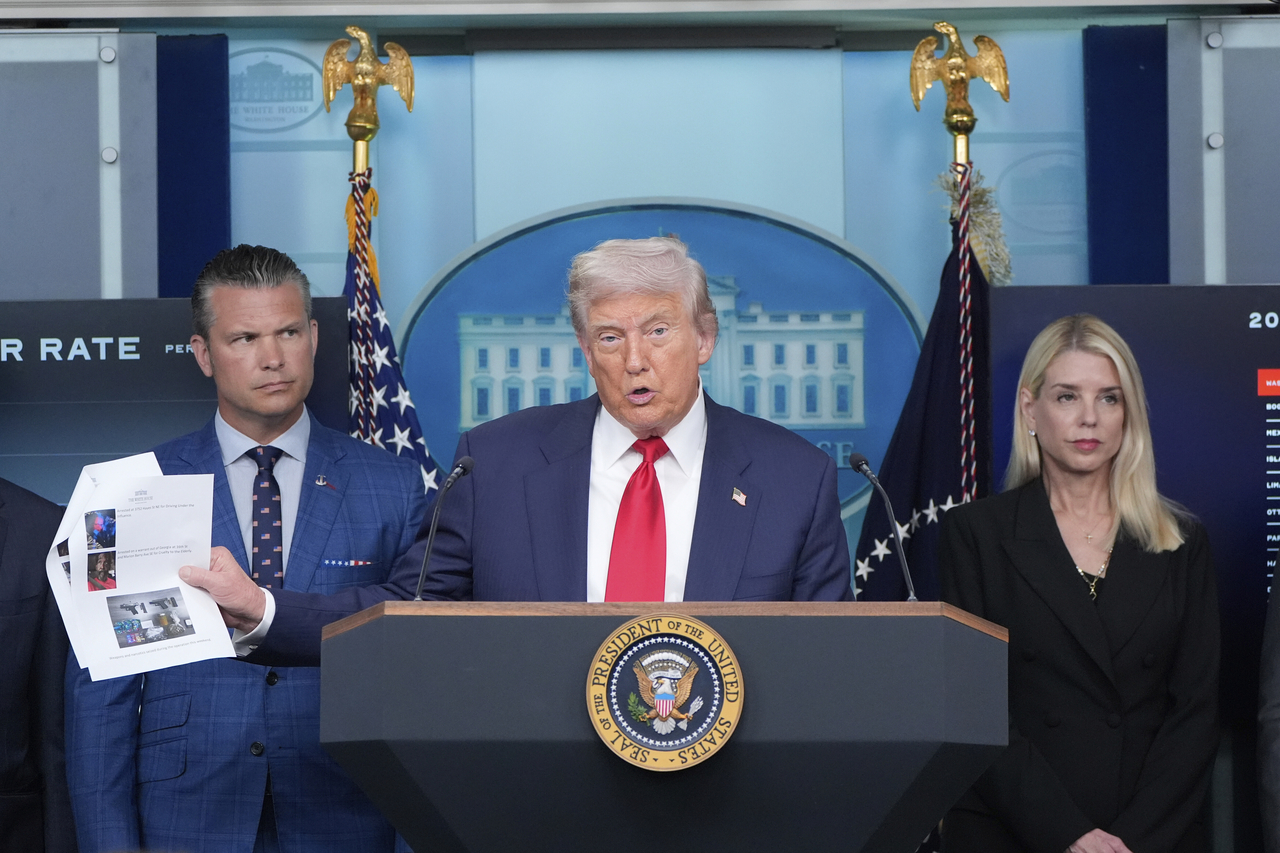 President Donald Trump speaks with reporters in the James Brady Press Briefing Room at the White House, Monday, in Washington. (AP-Yonhap)