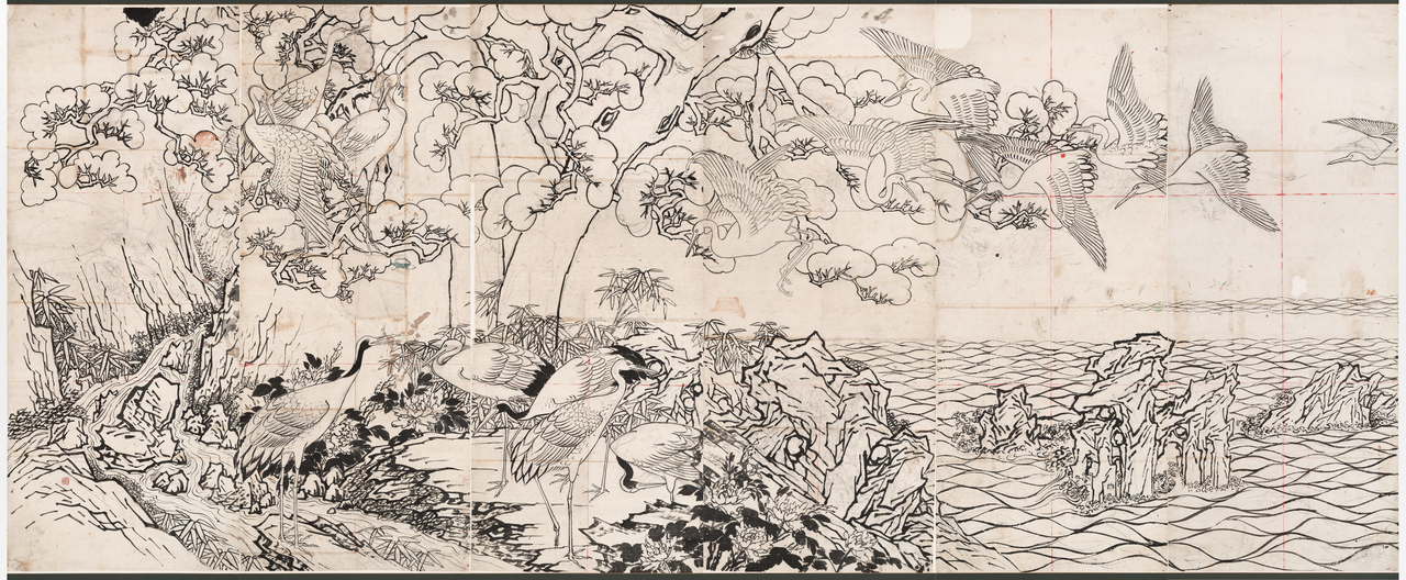 Kim Eun-ho’s original preparatory sketch for "White Cranes" (Korea Heritage Service)