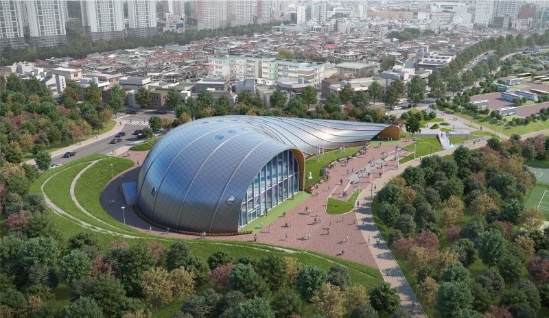 The Mom’s Free Zone, shown here in a design rendering, is part of Changwon’s Daesang Park development but remains a structural shell with no confirmed use plan. (Changwon City)