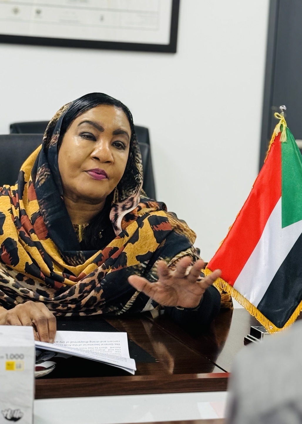 Amira Agarib, Sudan’s ambassador to Korea, speaks at a press briefing at the Sudanese Embassy in Seoul on Tuesday. (Sanjay Kumar/The Korea Herald)