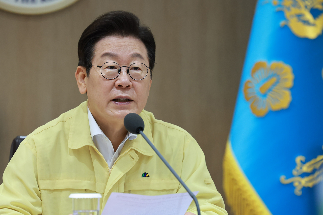 President Lee Jae Myung speaks during a Cabinet meeting held on Monday in Seoul. (Yonhap)