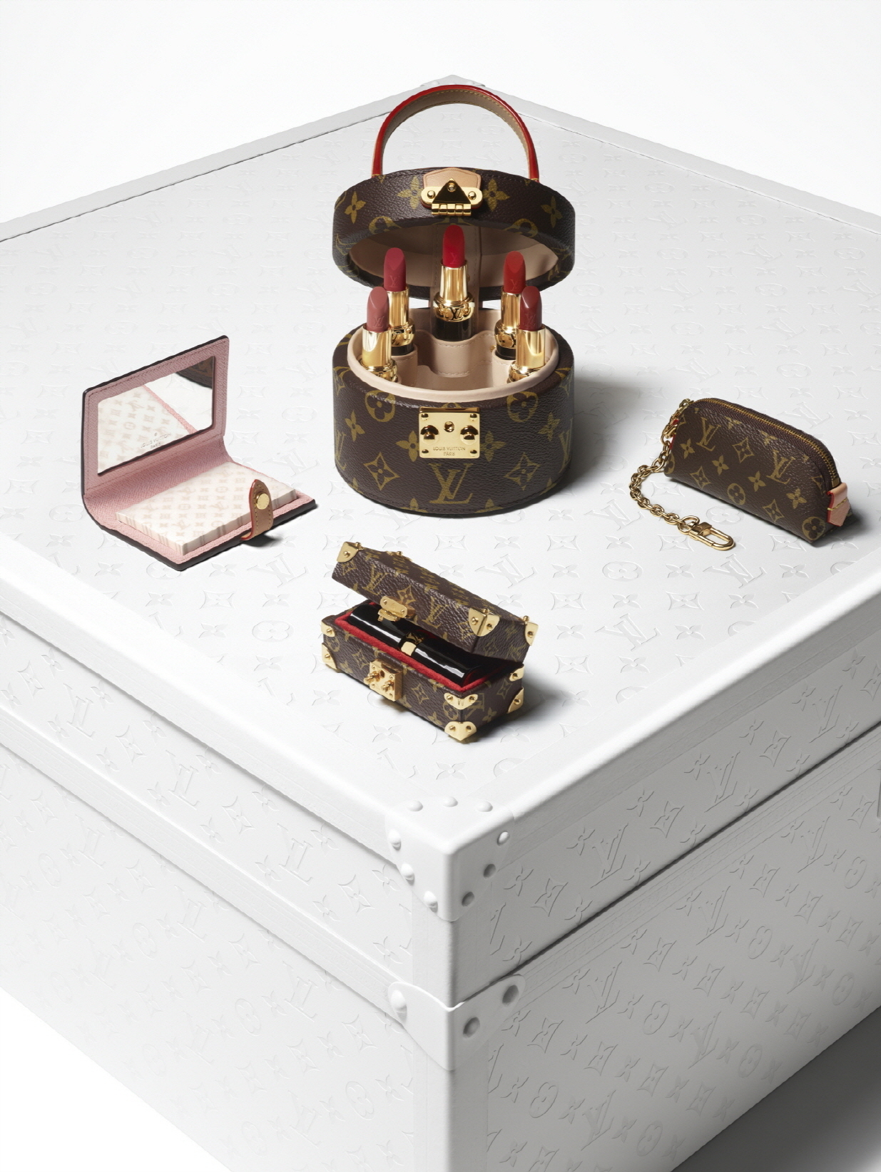 This image shows Louis Vuitton's cosmetic products from its first-ever beauty line "La Beaute Louis Vuitton." (Louis Vuitton)