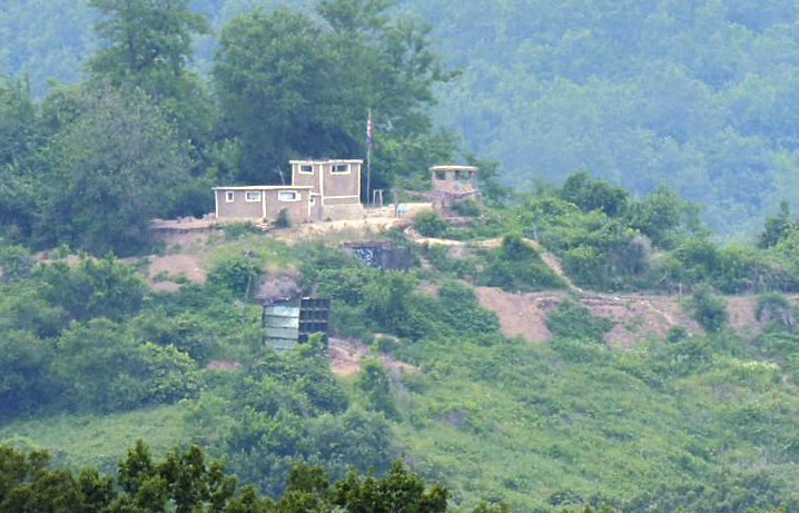 This file photo, taken June 14, 2025, shows North Korea's loudspeakers installed against South Korea in a border area, observed from a location in Gyeonggi Province. (Yonhap)