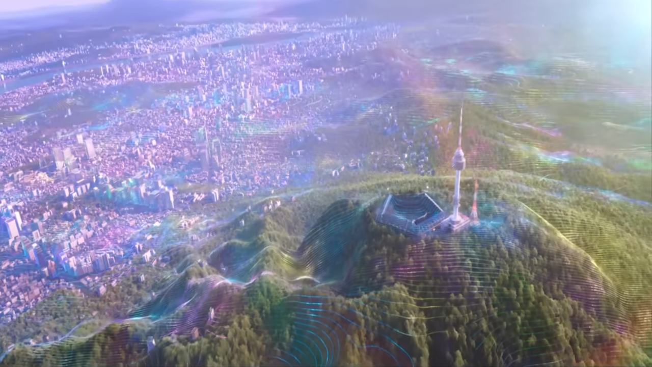 Panoramic view of N Seoul Tower as seen in "KPop Demon Hunters" (Netflix)