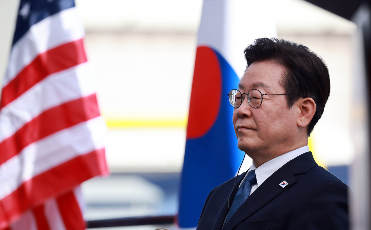President Lee Jae Myung attends the christening ceremony of the US maritime training vessel State of Maine at Philly Shipyard in Philadelphia on Tuesday. (Yonhap)