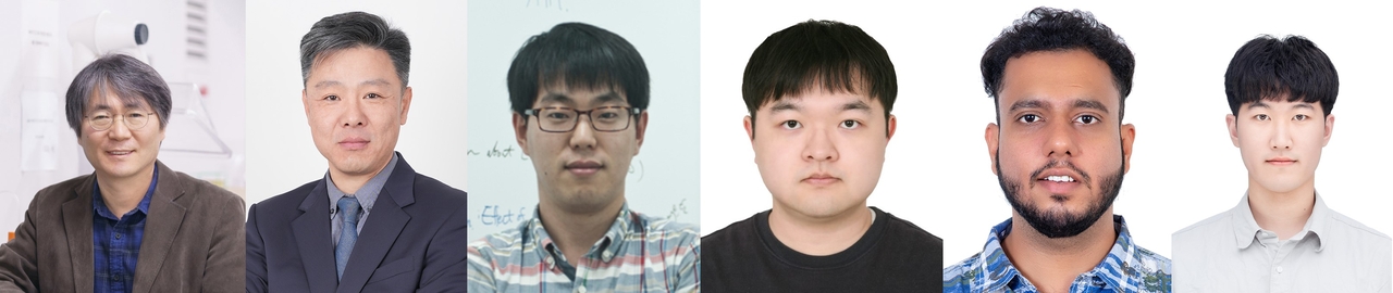 나명수(왼쪽부터) UNIST 교수, 전형필 한양대 교수, 민승규 UNIST 교수, 이성환 연구원, 샤르마 아미토쉬 연구원, 이재혁 연구원.[UNIST 제공]