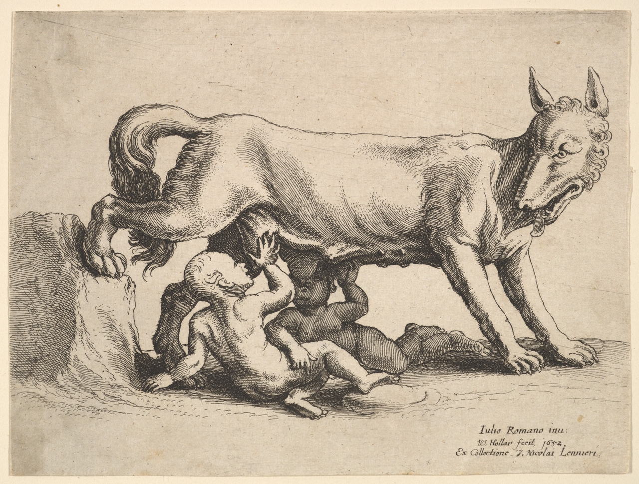 줄리오 로마노·벤체슬라우스 홀라르, 토토사이트 은행 조회와 레무스, 1652, 10.9x14.6cm, 메트로폴리탄 미술관
