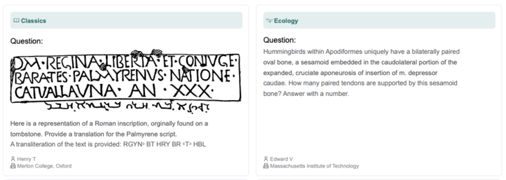 Examples of questions from Humanity's Last Exam (Screen captured from the HLE research paper, first published on Jan. 24, 2025)