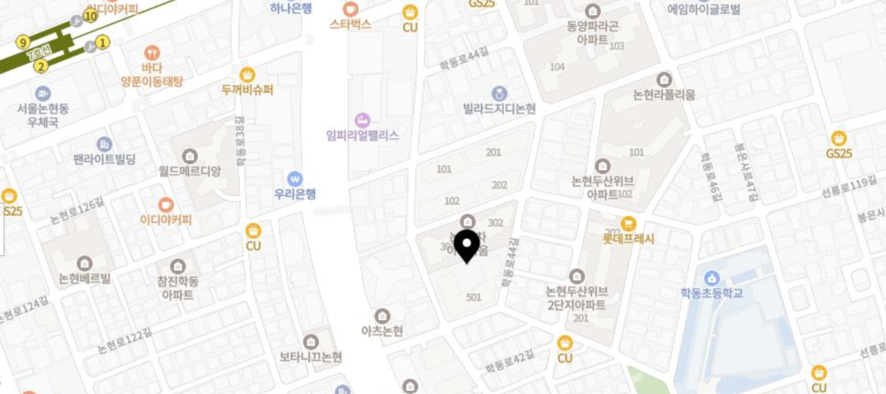 서울 강남구 논현동 ‘논현아펠바움’ 위치도. [네이버지도]