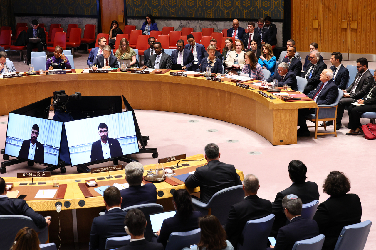 Members of the United Nations Security Council listen as Ambassador Dorothy Camille Shea, Chargé d’Affaires ad interim of the United States, speaks during a meeting on the situation in the Middle East at the United Nations headquarters on August 05, 2025 in New York City. (Getty Images)