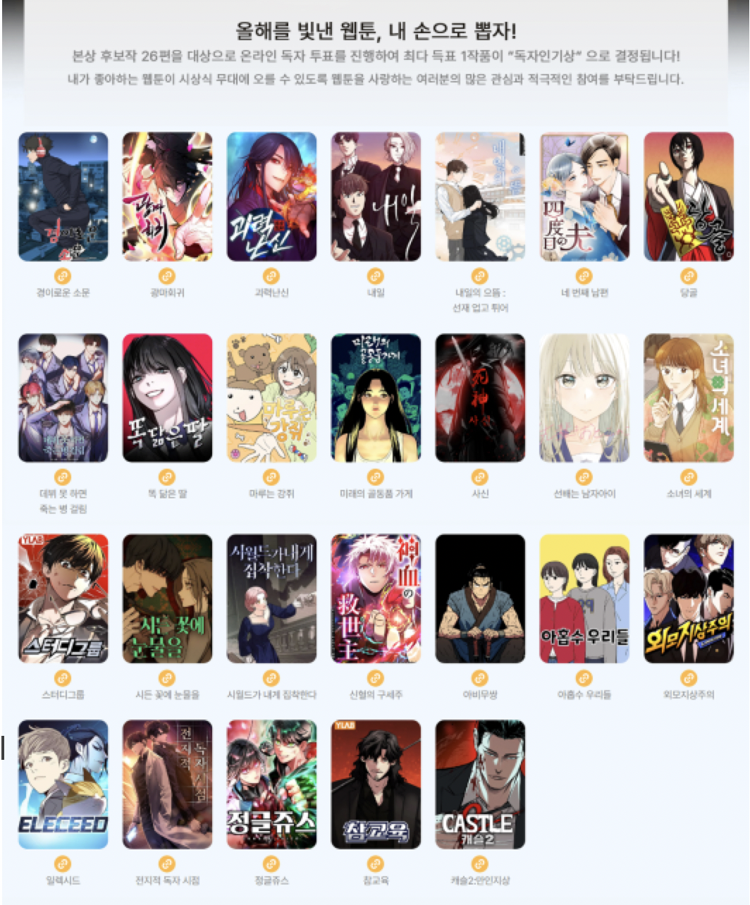 The 26 finalists for the 2025 World Webtoon Awards (Ministry of Culture, Sports and Tourism)