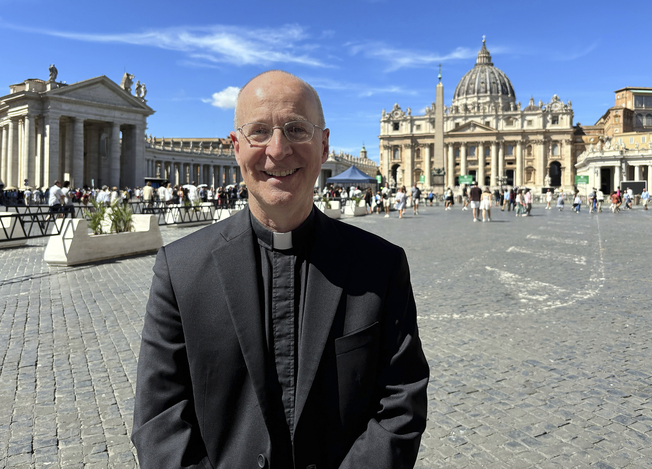 Rev. James Martin poses for a photo outside St. Peter’s Square in Rome, Monday.    (AP-Yonhap)