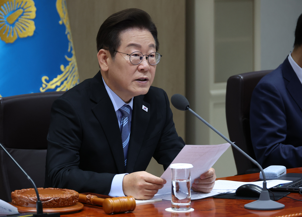 President Lee Jae Myung presides over a Cabinet meeting held at the presidential office in Seoul on Tuesday. (Yonhap)