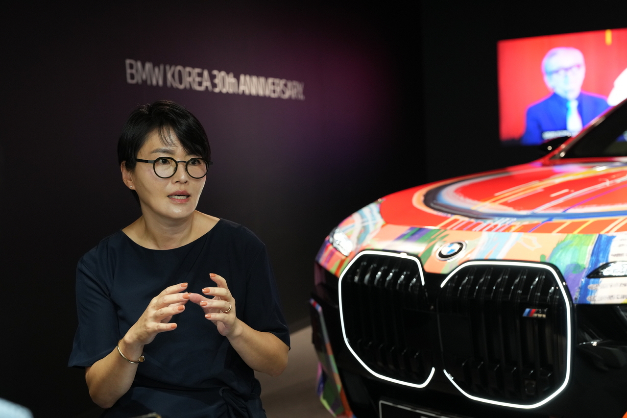 Joo Yang-ye, head of brand management at BMW Korea, speaks in an interview at Frieze Seoul, held at Coex in southern Seoul, Wednesday. (BMW Korea)