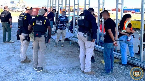 A photo shared by the Atlanta field division of the Bureau of Alcohol, Tobacco, Firearms and Explosives on X shows the apprehension of allegedly undocumented migrant workers at the Hyundai Motor Group and LG Energy Solution joint venture battery manufacturing plant construction site near Savannah, Georgia. (ATF Atlanta’s post on X)