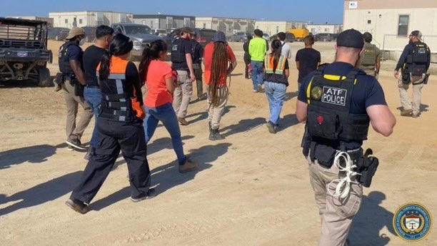 US immigration authorities detain undocumented workers at the construction site of a Hyundai Motor Group–LG Energy Solution joint battery plant in Savannah, Georgia, on Thursday. (Screenshot from the ATF Atlanta Field Division’s official X account)