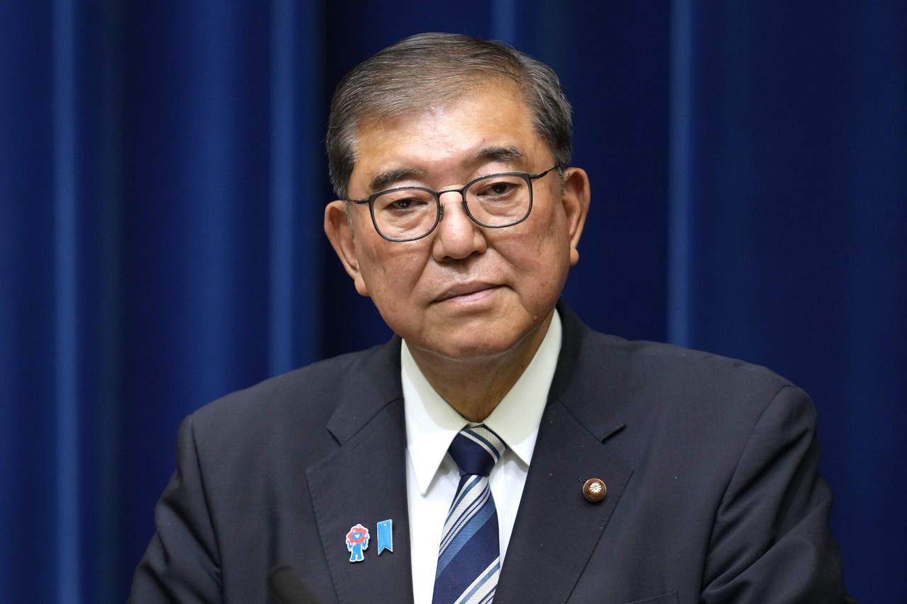 Japanese Prime Minister Shigeru Ishiba attends a news conference at which Ishiba announced he will step down, at the prime minister's office in Tokyo, Japan, Sunday, Sept. 7, 2025. (Toru Hanai/Pool Photo via AP) POOL PHOTO