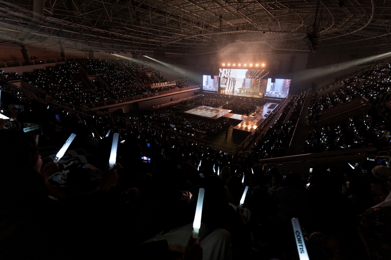 Fans cheer for Cortis during its debut EP's release party in Seoul, Monday. (Big Hit Music)