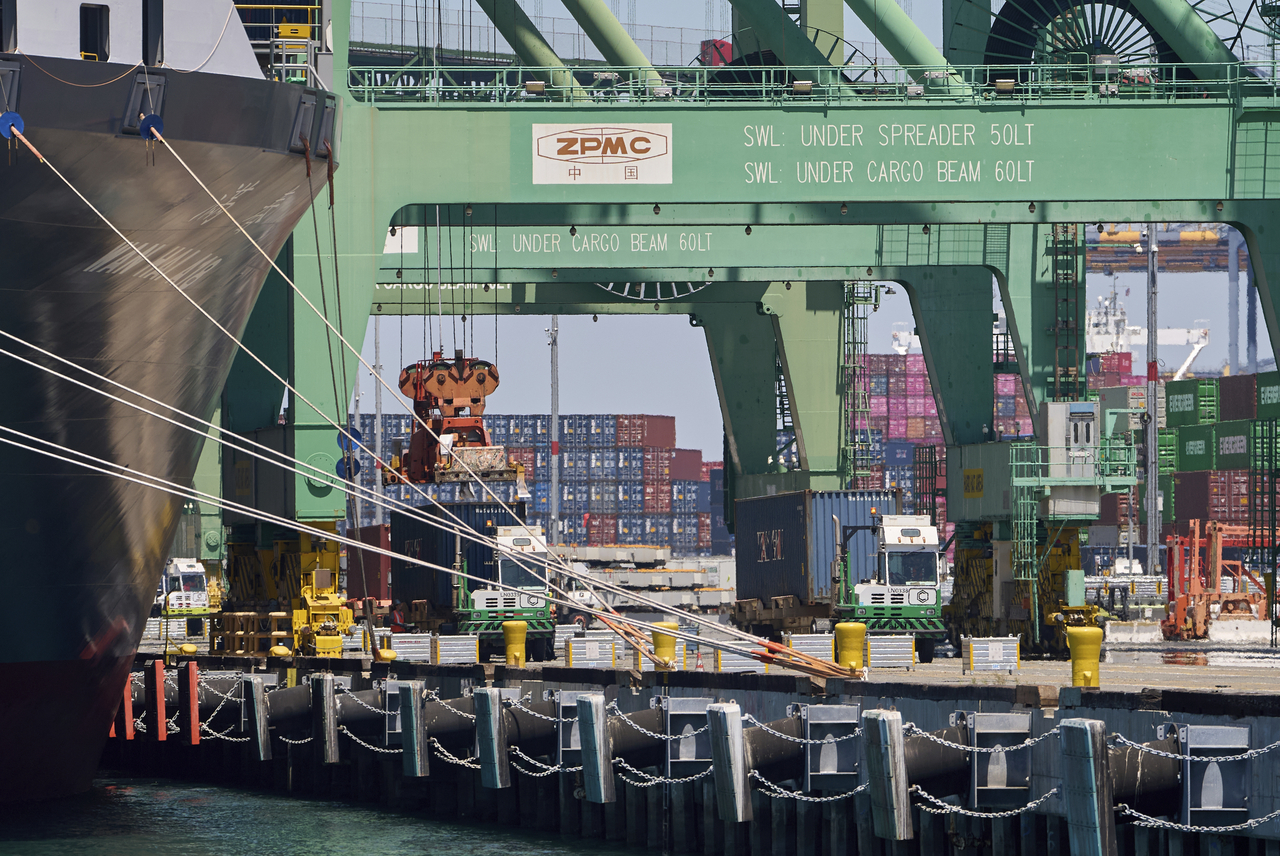 A view of the Evergreen terminal at the port of Los Angeles, California, Aug. 1   AP-Yonhap