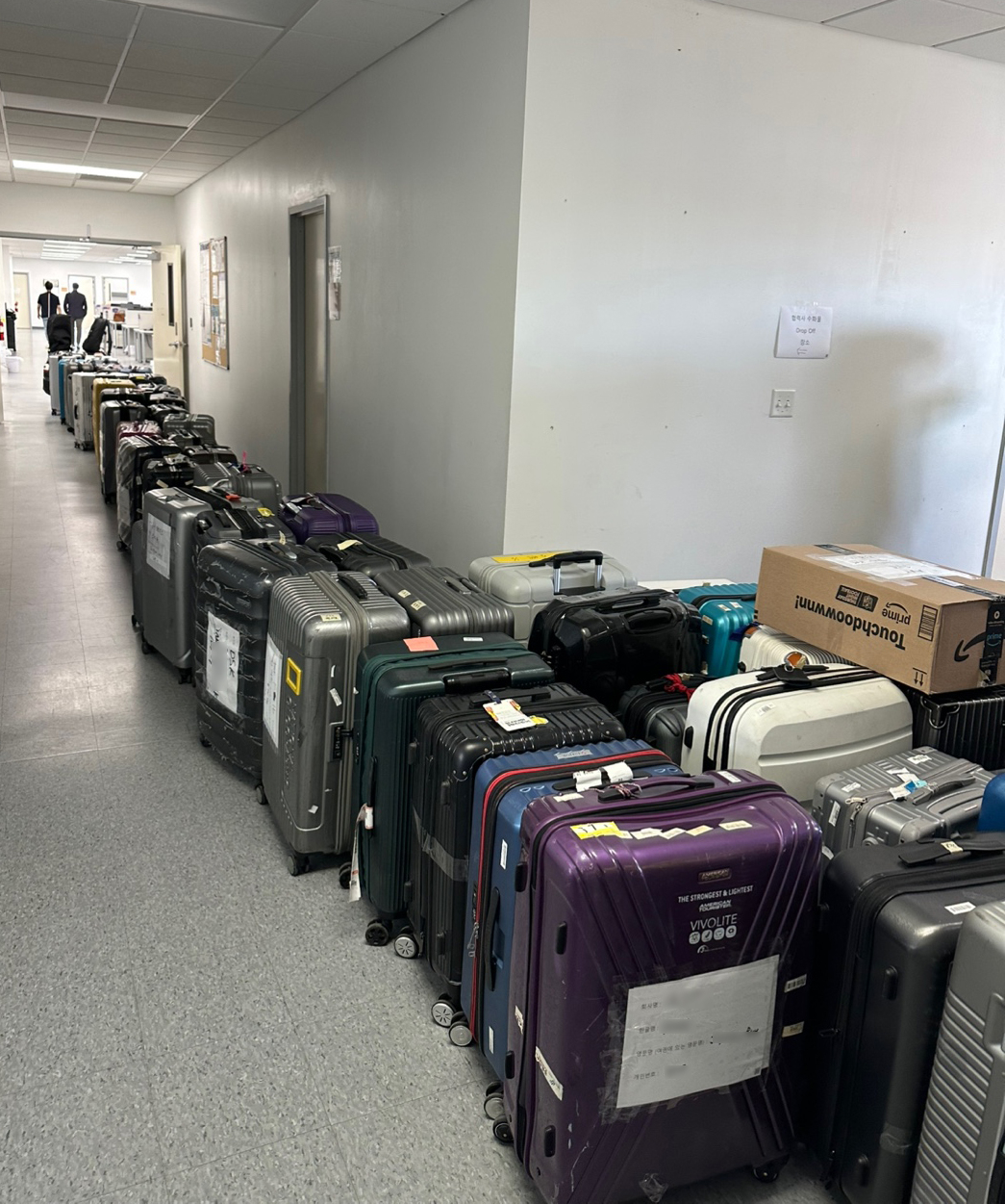 Personal belongings of the detained Korean workers are seen gathered at the Hyundai Motor Group–LG Energy Solution joint venture office in Savannah, Georgia, on Thursday. (Yonhap)