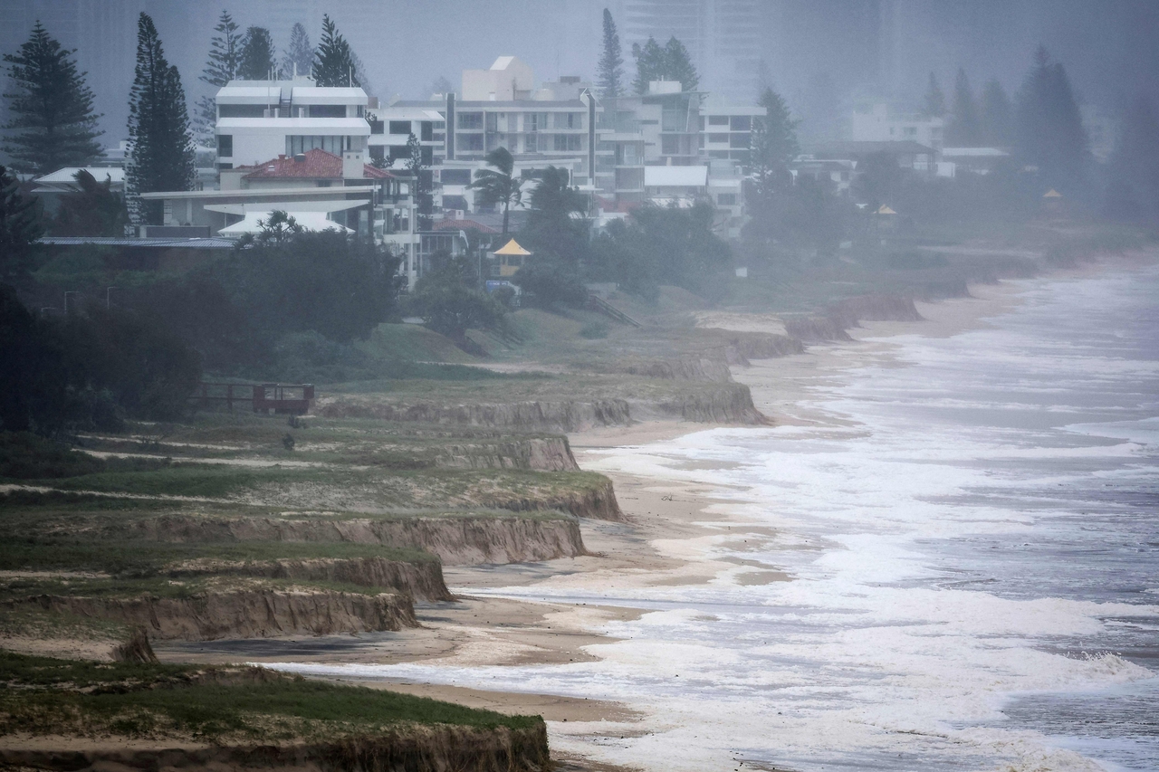 A general view of erosion at Miami Beach in March after the sand was washed away during Tropical Cyclone Alfred on the Gold Coast, Australia. (AFP-Yonhap)