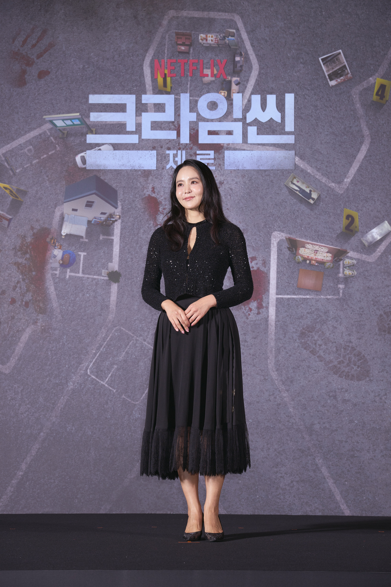 16일 오후 서울 구로구 신도림 라마다 호텔 2층 그랜드볼룸에서 열린 ‘크라임씬 제로’ 제작 발표회에서 박지윤이 포즈를 취하고 있다. [넷플릭스 제공]