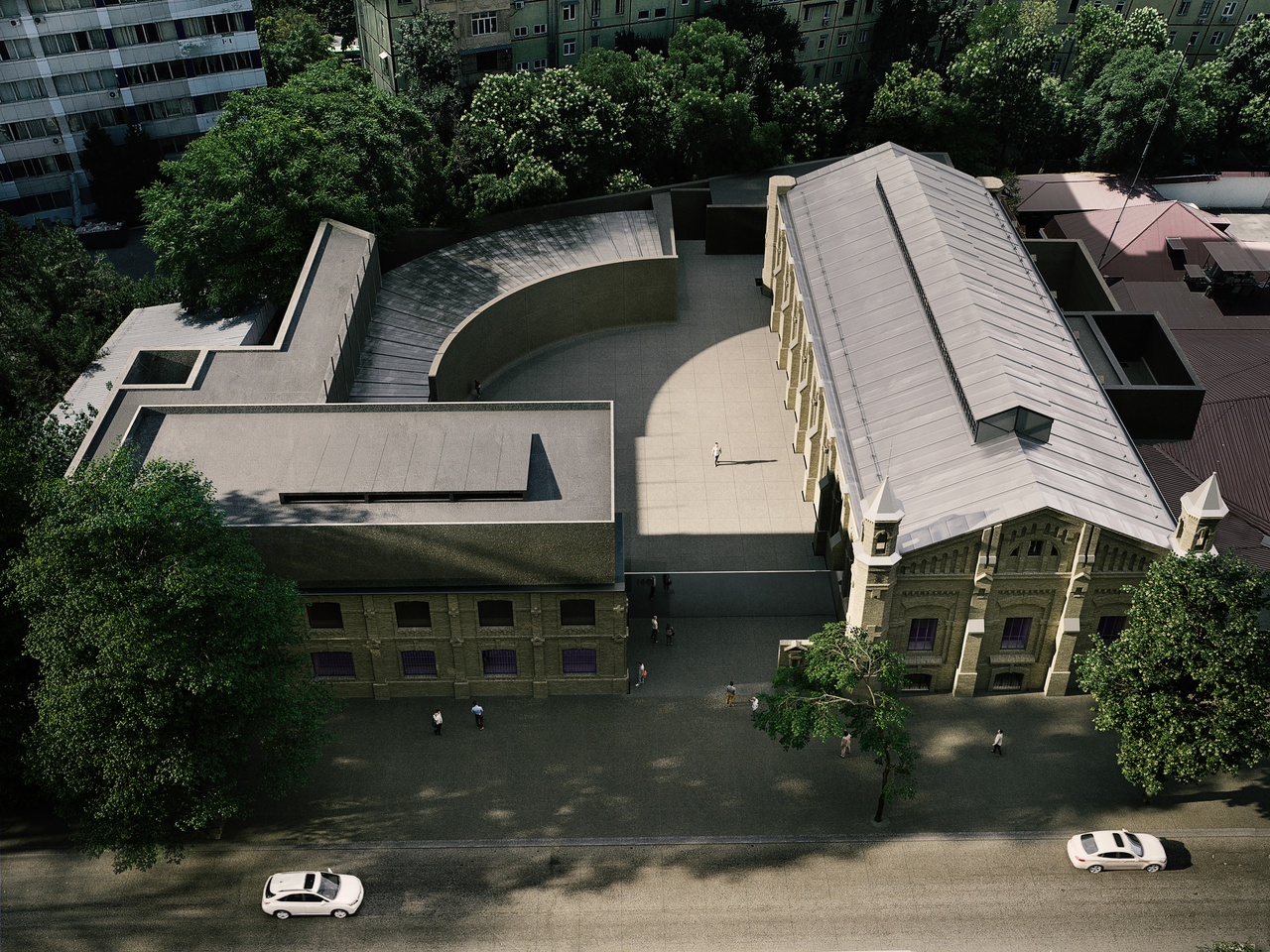 A rendering of an aerial view of the Center for Contemporary Arts in Tashkent, Uzbekistan (Uzbekistan Art and Culture Development Foundation)