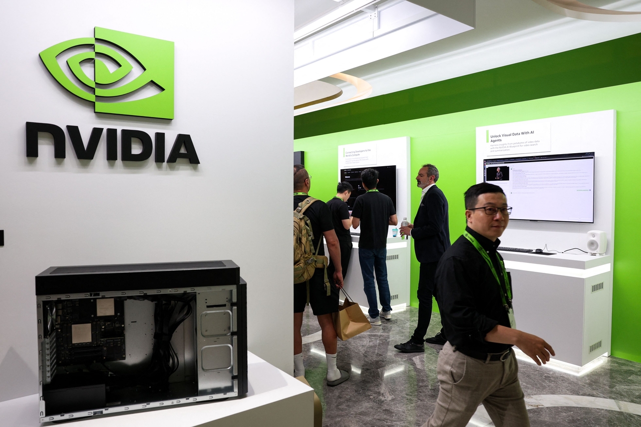 People attend a Nvidia production preview exhibition in Taipei on May 21.   AFP-Yonhap