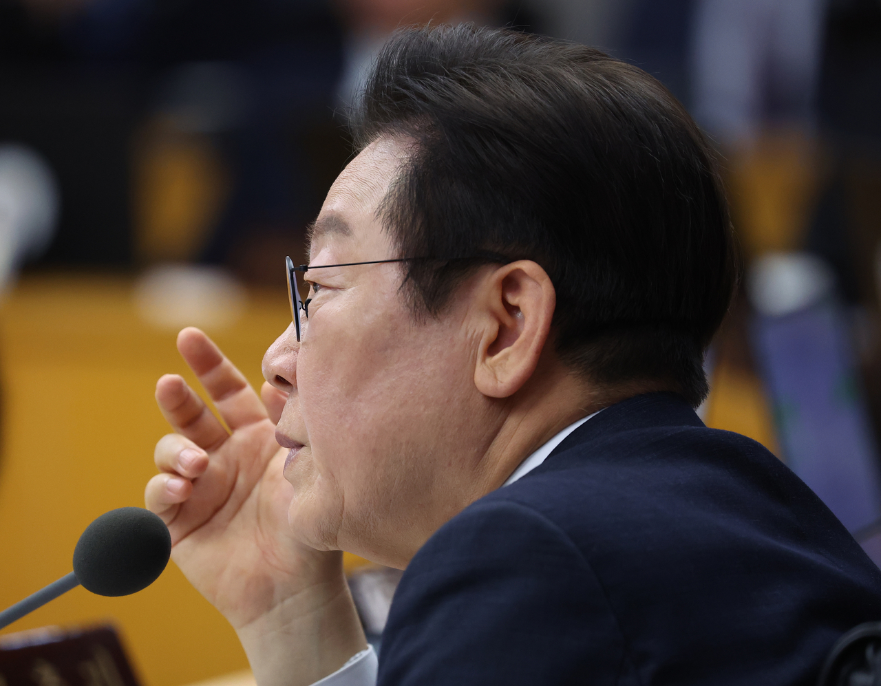 President Lee Jae Myung speaks during a Cabinet meeting held in the de facto administrative capital Sejong on Tuesday. (Yonhap)