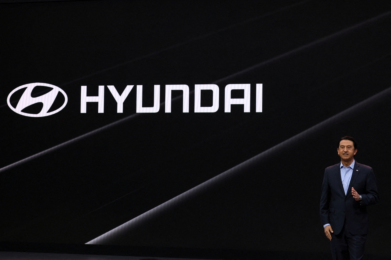 In this file photo, Hyundai Motor Company CEO Jose Munoz speaks during the New York International Auto Show Press Preview in New York City, on April 16, 2025. (Reuters-Yonhap)