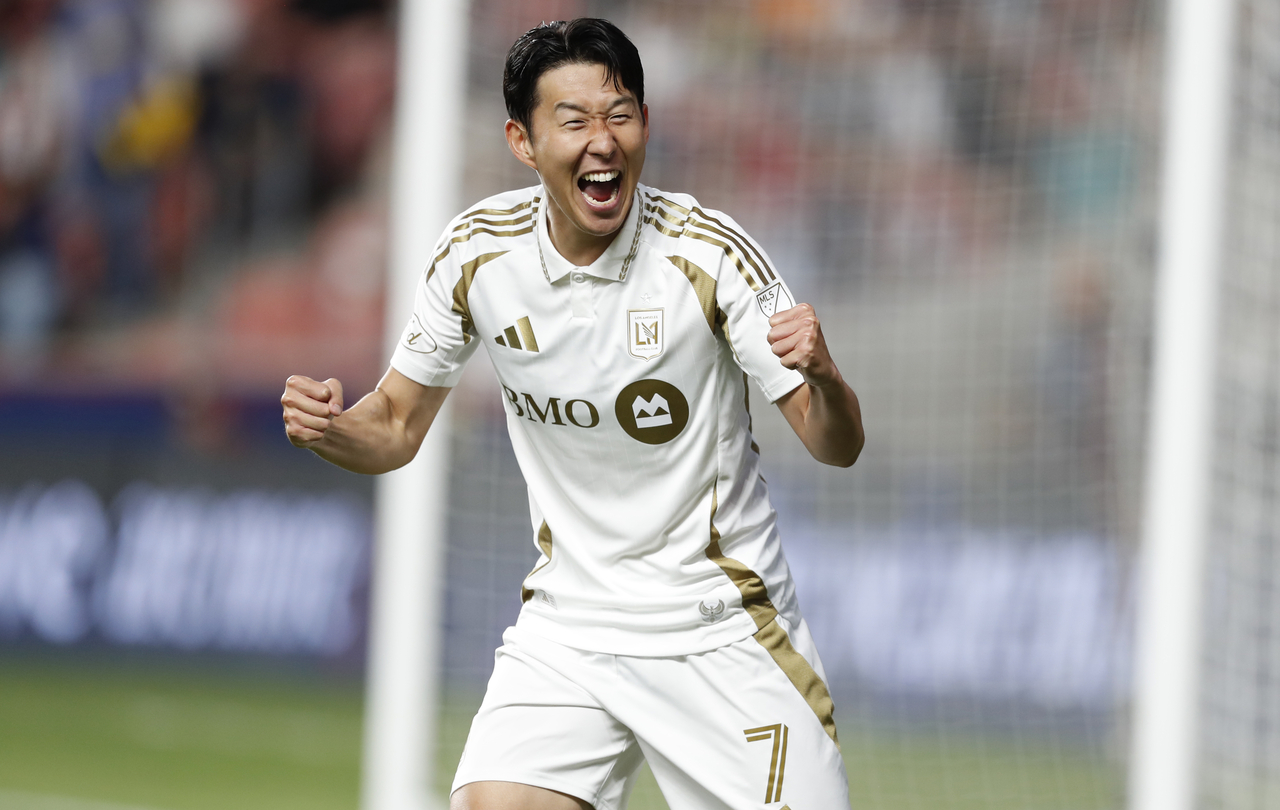 Son Heung-Min #7 of the Los Angeles Football Club reacts after scoring a goal against Real Salt Lake during the first half of their game at America First Field on Wednesday in Sandy, Utah. (Getty Images)