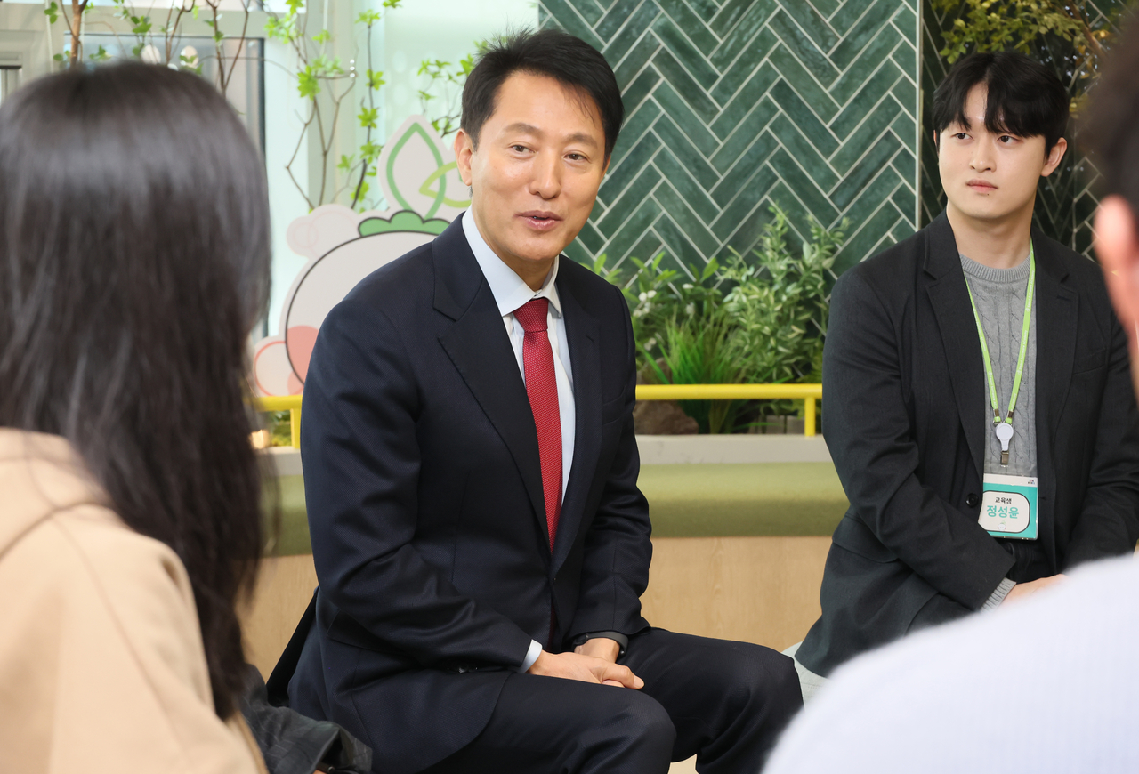 오세훈 서울시장이 서울 도봉구 아바 토토사이트취업사관학교 도봉캠퍼스에서 열린 교육생과의 간담회에서 발언하고 있다. <연합뉴스>