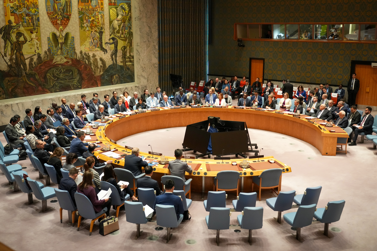 South Korean Foreign Minister Cho Hyun presides over a UN Security Council meeting on the situation in the Middle East at UN Headquarters in New York on Tuesday. (South Korea’s Foreign Ministry)